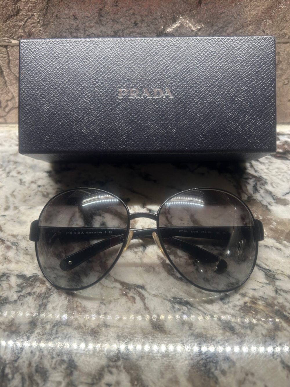Prada Black Gradient Aviator Sunglasses with Logo Case